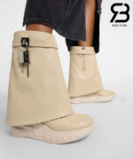 Giày Givenchy Shark Lock Biker Ankle Boots Beige Calfskin Màu Kem Best Quality