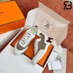 Giày Hermes Bouncing Sneaker Beige Argile Mesh and Suede Kem Đỏ Best Quality