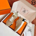 Giày Hermes Bouncing Sneaker Beige Glaise Mesh and Suede Kem Best Quality