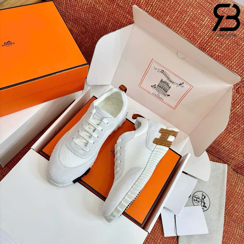 Giày Hermes Bouncing Sneaker Blanc Mesh and Suede Trắng Best Quality