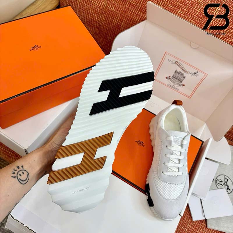 Giày Hermes Bouncing Sneaker Blanc Mesh and Suede Trắng Best Quality