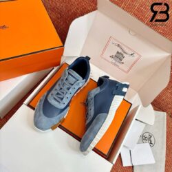 Giày Hermes Bouncing Sneaker Bleu Mer Calfskin and Suede Xanh Dương Best Quality