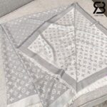 Khăn Choàng LV Monogram Denim Shawl Pearl Gray Xám Best Quality