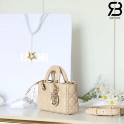 Túi Dior Mini Lady D-Joy Beige Da Cừu 19CM Màu Kem Best Quality