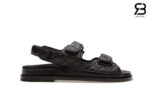 Dép Chanel Dad Sandal Camellia Ribbon Black Lambskin Đen Best Deal
