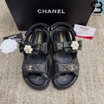 Dép Chanel Dad Sandal Camellia Ribbon Black Lambskin Đen Best Deal