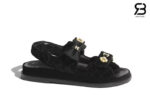 Dép Chanel Quilted Sandal Black Velvet Đen Best Deal