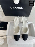 Giày Cao Gót Chanel Slingback Bling White Black Trắng Đen 7CM Best Quality