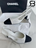 Giày Cao Gót Chanel Slingback Bling White Black Trắng Đen 7CM Best Quality