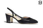 Giày Cao Gót Chanel Slingback Goatskin Grosgrain Black Beige Đen Kem Best Quality