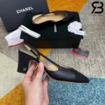 Giày Cao Gót Chanel Slingback Goatskin Grosgrain Black Beige Đen Kem Best Quality