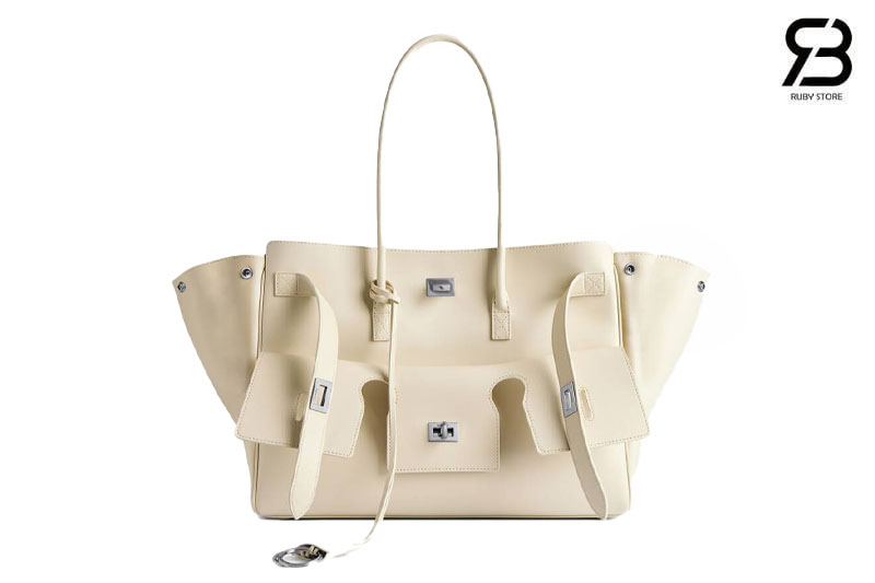 Túi Balenciaga Bel Air Medium Carry All Bag Size 37 Neutral Calfskin Trắng Best Da Ý