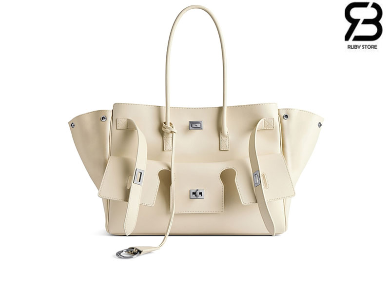 Túi Balenciaga Bel Air Small Carry All Bag Size 30 Neutral Trắng Da Calfskin SHW Best Ý