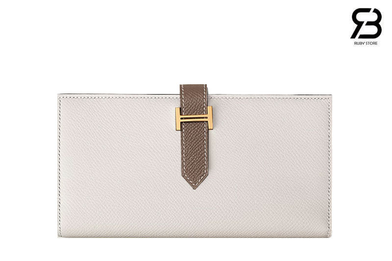 Ví Hermes Bearn Long Wallet White Brown Trắng Nâu GHW Best Pháp