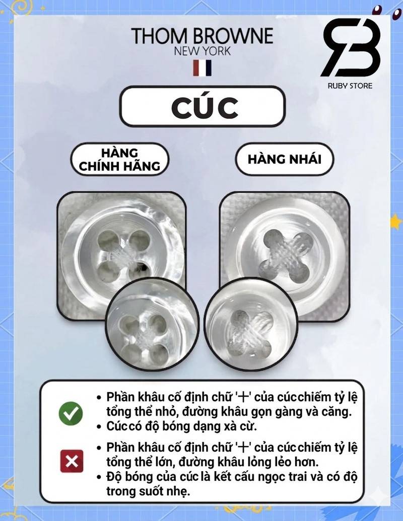 Phân biệt áo thom browne real và fake qua cúc áo