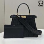 Góc nghiêng chi tiết Fendi Peekaboo ISeeU Medium Size 33 Black Interlace Leather