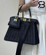 Fendi Peekaboo ISeeU Medium Size 33 Black Interlace Leather sang trọng và đẳng cấp.