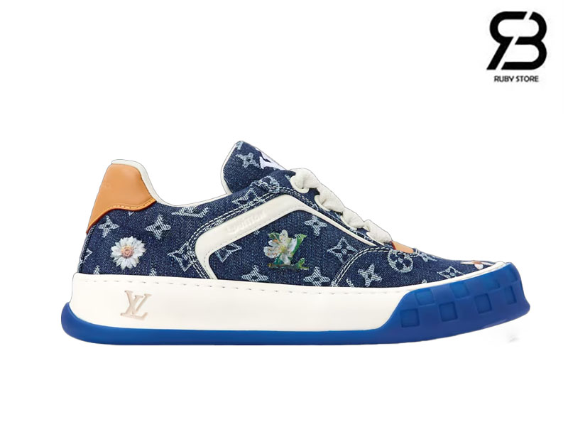 Giày LV Pharrell Williams Tilted Sneaker Blue Monogram Denim chính hãng