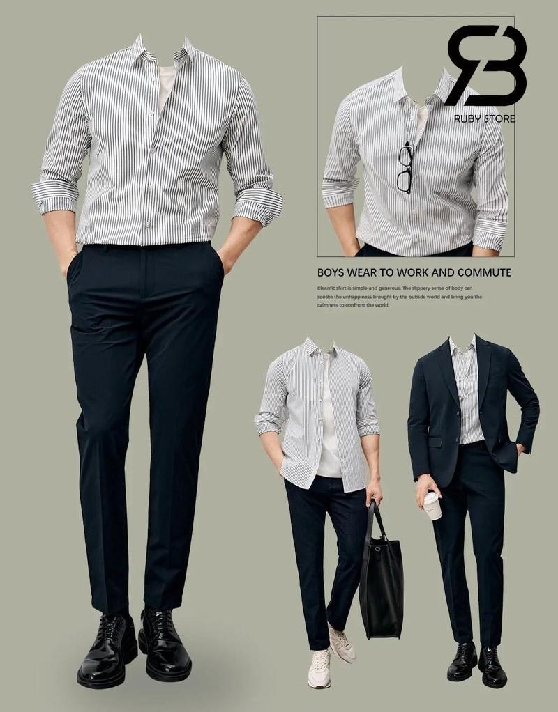 Phối áo sơ mi thom browne màu xám với quần đen
