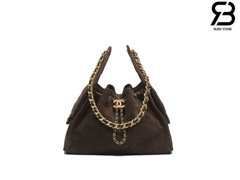 Túi Chanel 25 Mini Hobo Handbag Dark Brown Suede Calfskin Nâu Đậm 20CM Best Quality
