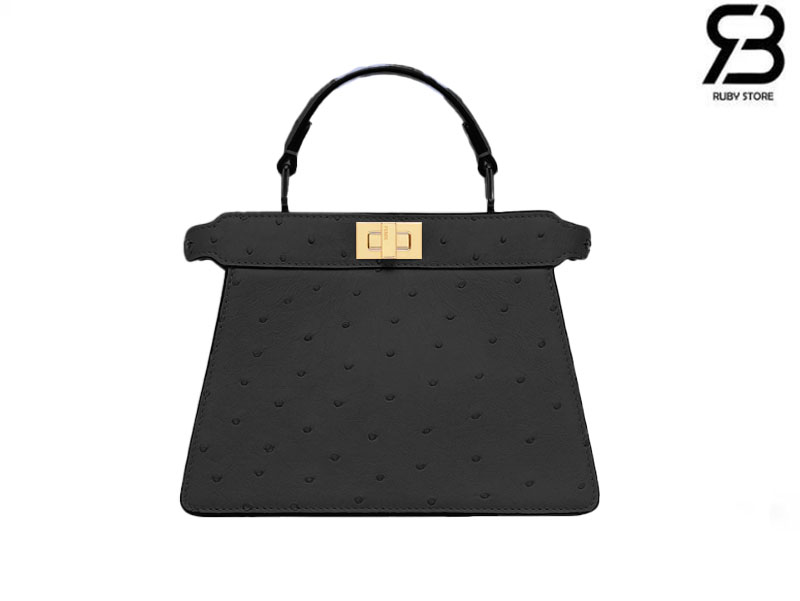 Túi Fendi Peekaboo ISeeU Petite Size 20 Black Ostrich Best Da Ý