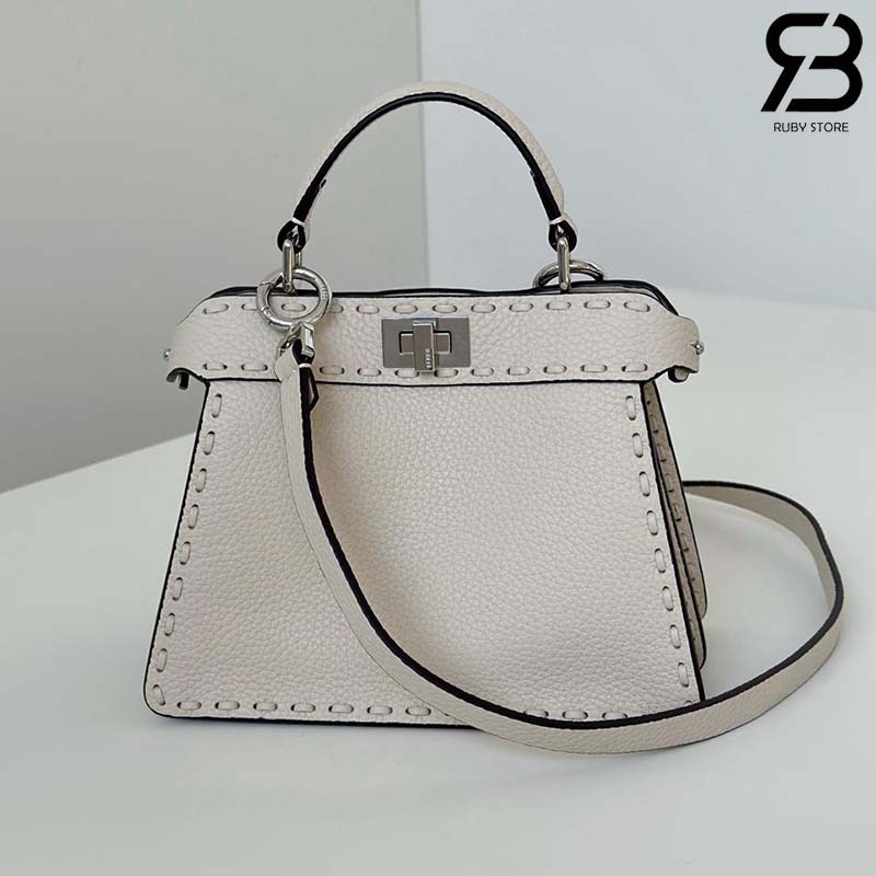 Túi Fendi Peekaboo ISeeU Petite Size 20 White Grained Calfskin Hand Sewn Best Da Ý