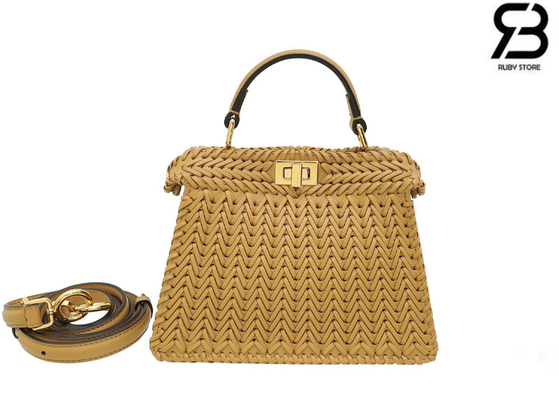 Túi Fendi Peekaboo ISeeU Small Size 27 Beige Interlace Leather Best Da Ý