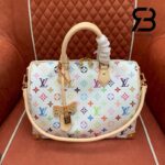 Túi LV x TM Speedy Soft 30 White Multicolor Canvas Best Quality góc nghiêng chi tiết