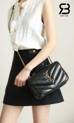 Túi YSL Loulou Small in Matelassé Size 24 Black Lambskin Màu Đen cao cấp