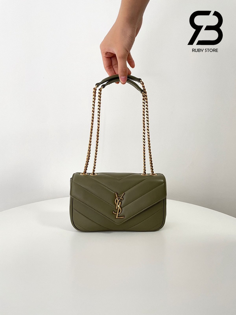 Túi YSL Loulou Small in Matelassé Size 24 Dark Strong Moss Lambskin Xanh Rêu sang trọng