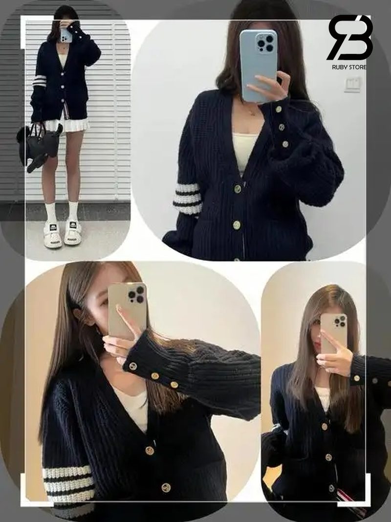 Áo cardigan thom browne màu đen cho nữ