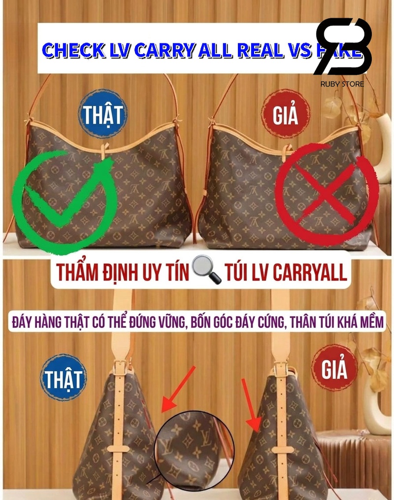 Cách phân biệt túi LV CarryAll real và fake