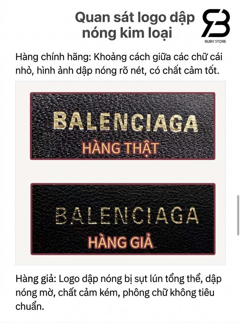 Cách phân biệt túi Balenciaga real và fake qua logo in dập