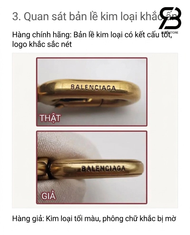 Cách phân biệt túi Balenciaga real và fake qua logo trên phần cứng