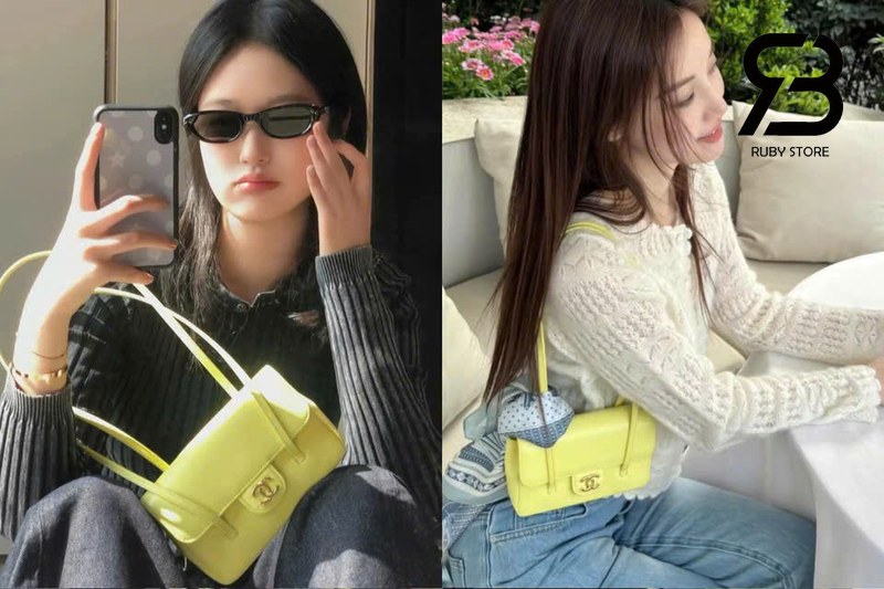 túi Chanel 26P Preppy Coco màu vàng phối với nữ