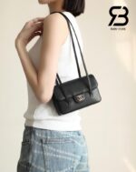 Túi Channel 26P Preppy Coco Clutch Shoulder Bag 17CM Black Caviar GHW Đen