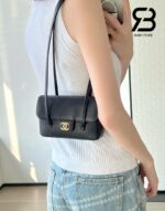 Túi Channel 26P Preppy Coco Clutch Shoulder Bag 17CM Black Caviar GHW Đen