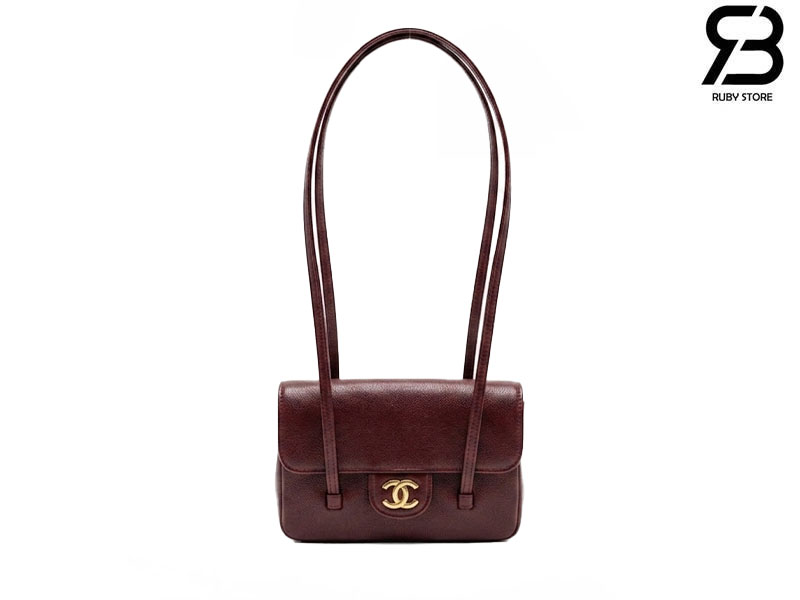 Túi Channel 26P Preppy Coco Clutch Shoulder Bag 17CM Burgundy Red Caviar GHW Đỏ