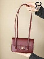Túi Channel 26P Preppy Coco Clutch Shoulder Bag 17CM Burgundy Red Caviar GHW Đỏ