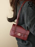 Túi Channel 26P Preppy Coco Clutch Shoulder Bag 17CM Burgundy Red Caviar GHW Đỏ