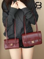 Túi Channel 26P Preppy Coco Clutch Shoulder Bag 17CM Burgundy Red Caviar GHW Đỏ sang trọng