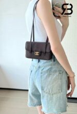 Túi Channel 26P Preppy Coco Clutch Shoulder Bag 17CM Chocolate Caviar GHW Nâu