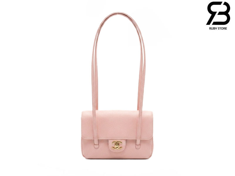Túi Channel 26P Preppy Coco Clutch Shoulder Bag 17CM Light Pink Caviar GHW Hồng