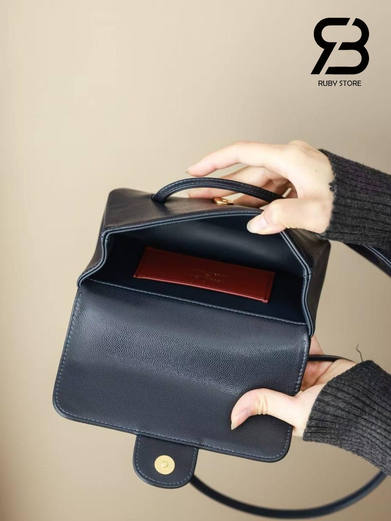 Túi Channel 26P Preppy Coco Clutch Shoulder Bag 17CM Navy Caviar GHW Xanh Đậm