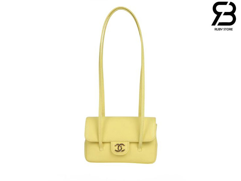 Túi Channel 26P Preppy Coco Clutch Shoulder Bag 17CM Vàng Caviar GHW