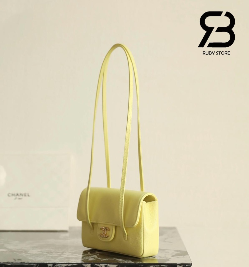 Túi Channel 26P Preppy Coco Clutch Shoulder Bag 17CM Vàng Caviar GHW