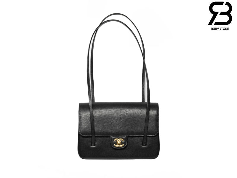 Túi Channel 26P Preppy Coco Small Flap 22CM Black Caviar GHW Đen