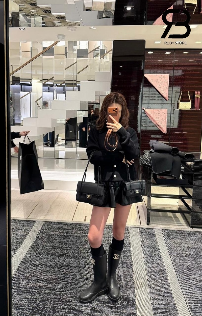 Túi Channel 26P Preppy Coco Small Flap 22CM Black Caviar GHW Đen