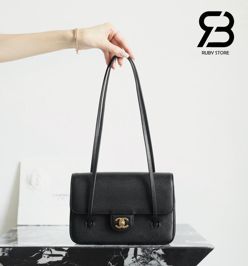 Túi Channel 26P Preppy Coco Small Flap 22CM Black Caviar GHW Đen sang trọng