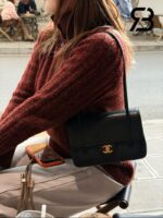 Túi Channel 26P Preppy Coco Small Flap 22CM Black Caviar GHW Đen